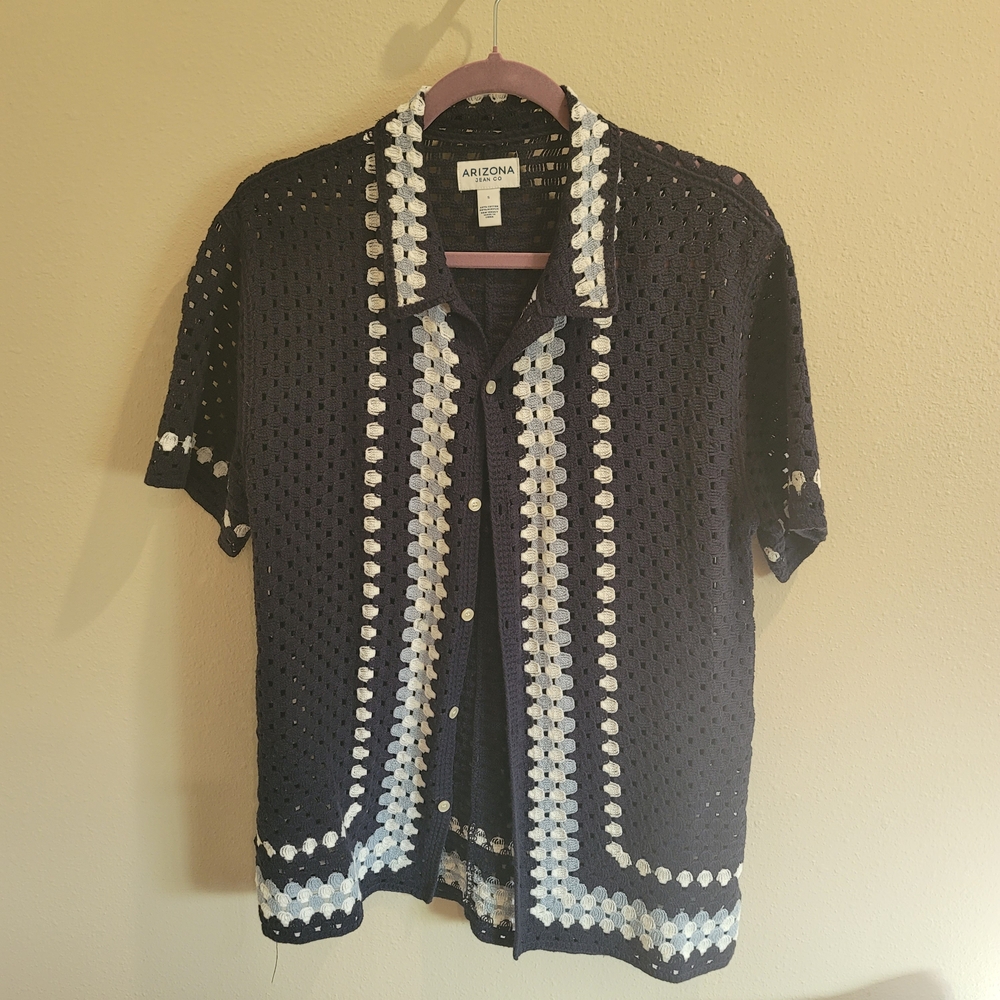 Arizona Jean Company Black and White Crochet Men's Shirt